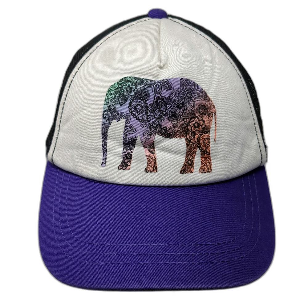 Empyre Trucker Hat Purple White Black One Size Paisley Elephant Mesh Snapback